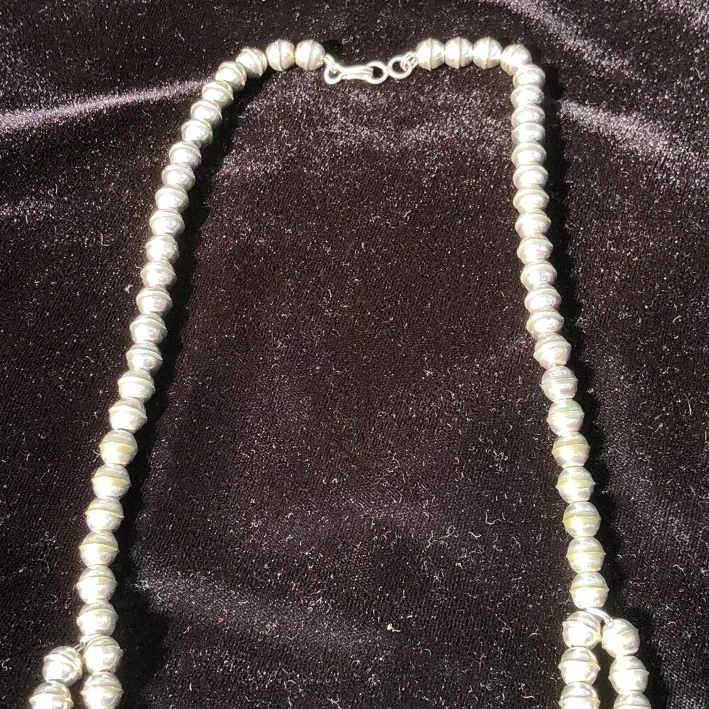 Vintage Sterling Silver Navajo Kingman Turquoise Squash Blossom Necklace Jewelry - Picture 6 of 16